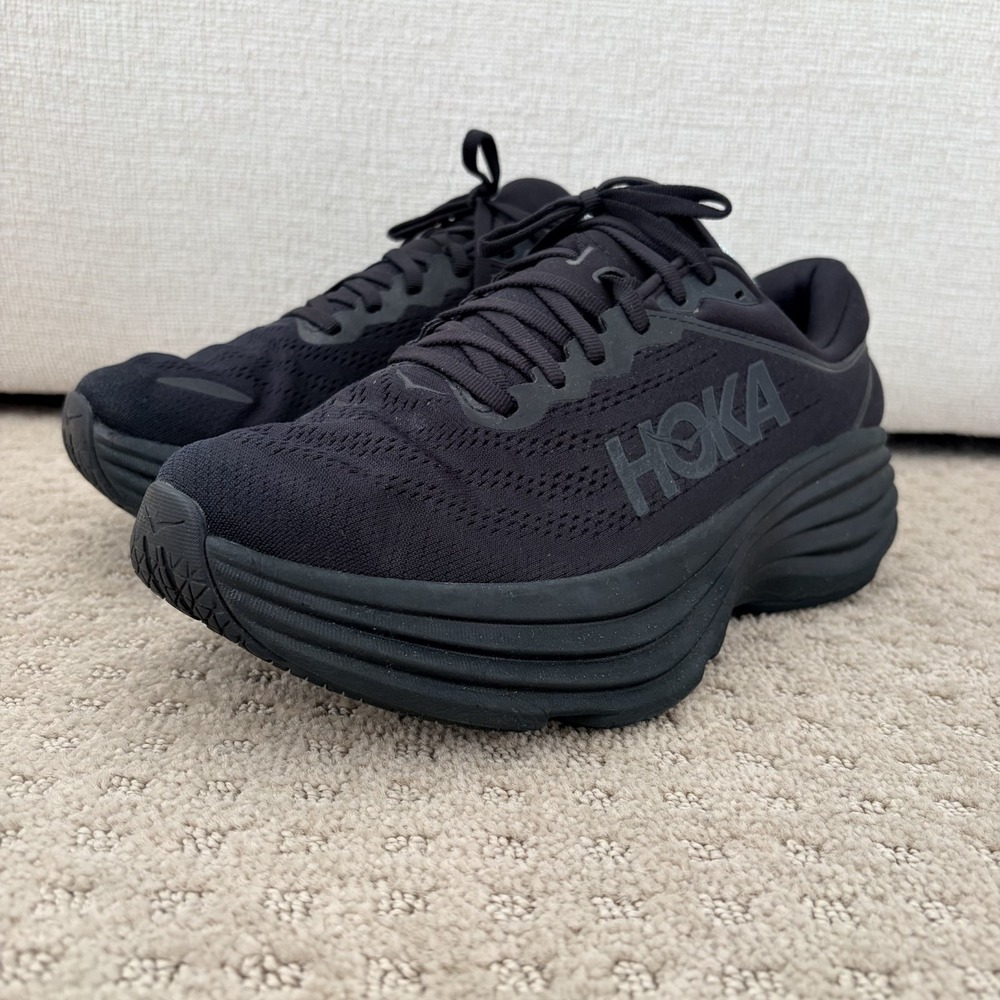 HOKA Bondi 8 Wide Triple Black Women 10.5D Running 1127954 BBLC